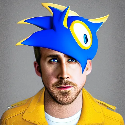 Image similar to Portrait of Ryan Gosling as Sonic the Hedgehog, studio lighting, model, HDR, 24MP, trending on artstation