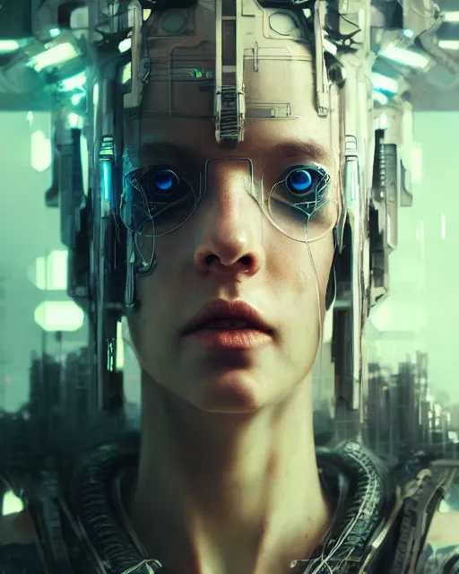 Image similar to portrait of a cyberpunk cyborg. sci - fi, intricate abstract upper body intricate, wlop, concept art, octane render, deviantart, greg rutkowski, cinematic, key art, hyperrealism,