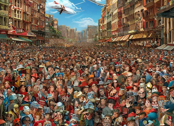 Image similar to where's waldo, lowbrow, matte painting, 3 - d highly detailed, in the style of kenny schaffer,