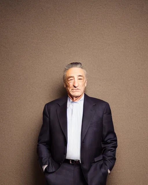 Image similar to Fully-clothed full-body portrait of Robert Deniro as business man, XF IQ4, 50mm, F1.4, studio lighting, professional, 8K