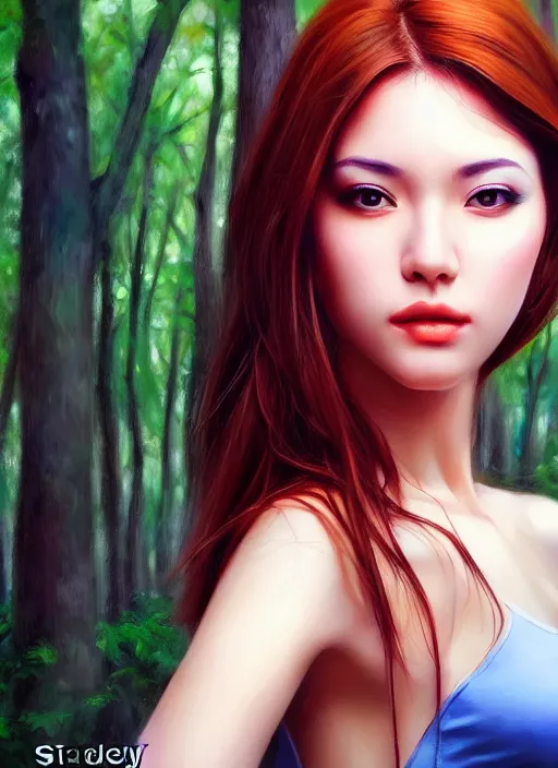 Image similar to photo of a gorgeous female in the style of stefan kostic, realistic, professionally, professionally color graded, half body shot, sharp focus, 8 k high definition, insanely detailed, intricate, elegant, art by stanley lau and artgerm, blurred forest in background