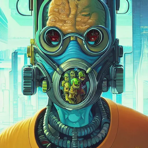 Image similar to akah 0 c 0 k futurama cyberpunk portrait by gaston bussierre and charles vess and james jean and erik jones and rhads, inspired by rick and morty, huge scale, beautiful fine face features, intricate high details, sharp, ultradetailed