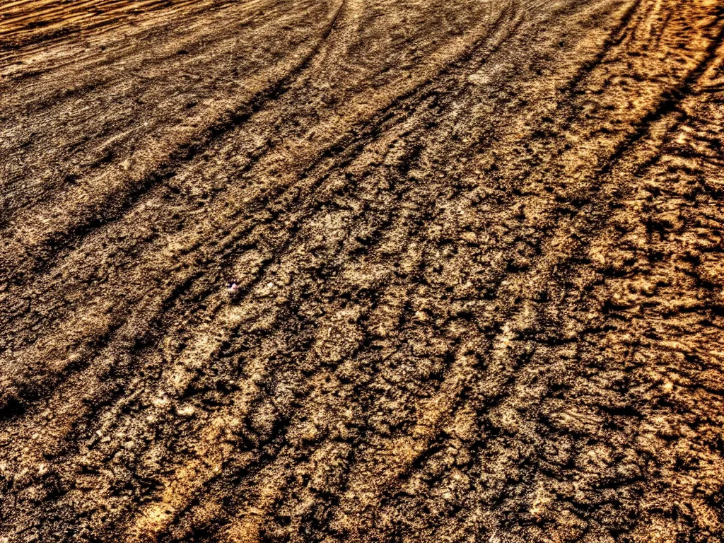 Image similar to a close up of a dirt road, highly textured