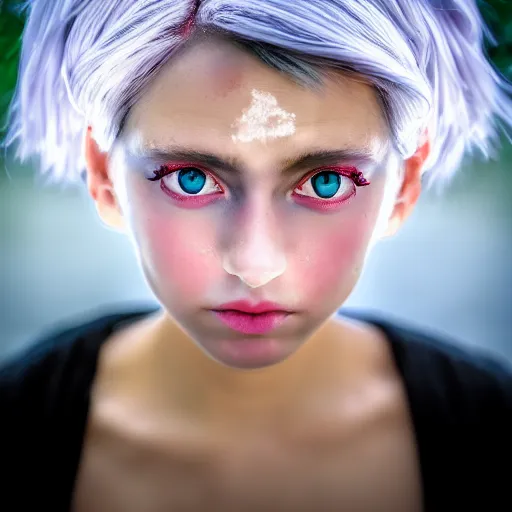 Image similar to prompt, angel, modelsociety, radiant skin, huge anime eyes, rtx on, perfect face, intricate, sony a 7 r iv, symmetric balance, polarizing filter, photolab, lightroom, 4 k, dolby vision, photography award