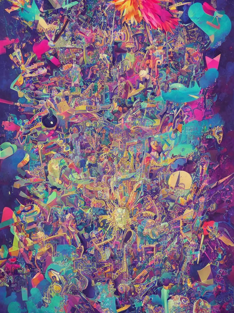 Image similar to a beautiful painting of a glitched explosion of primitive shapes in a monster carnival by oliver vernon and jonas burgert, trending on pinterest, fallas party figures