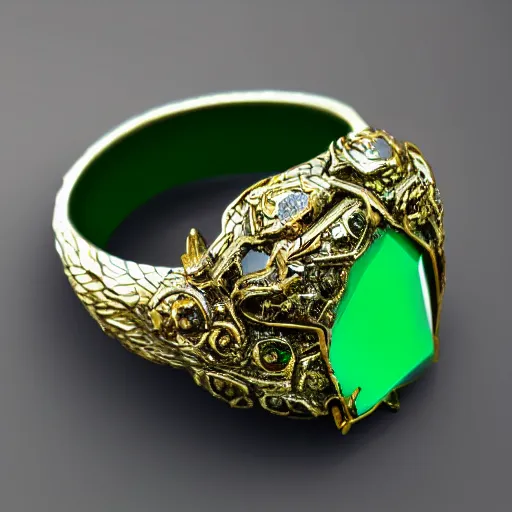 Image similar to ornate emerald dragon ring +4k, unreal engine, octane render,