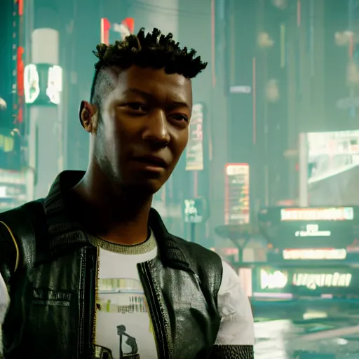 Image similar to still of david alaba in cyberpunk 2 0 7 7 lifting a white chair