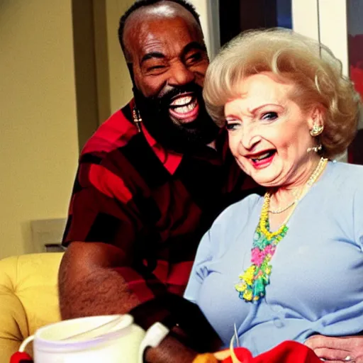 Prompt: betty white hanging out with mr. t