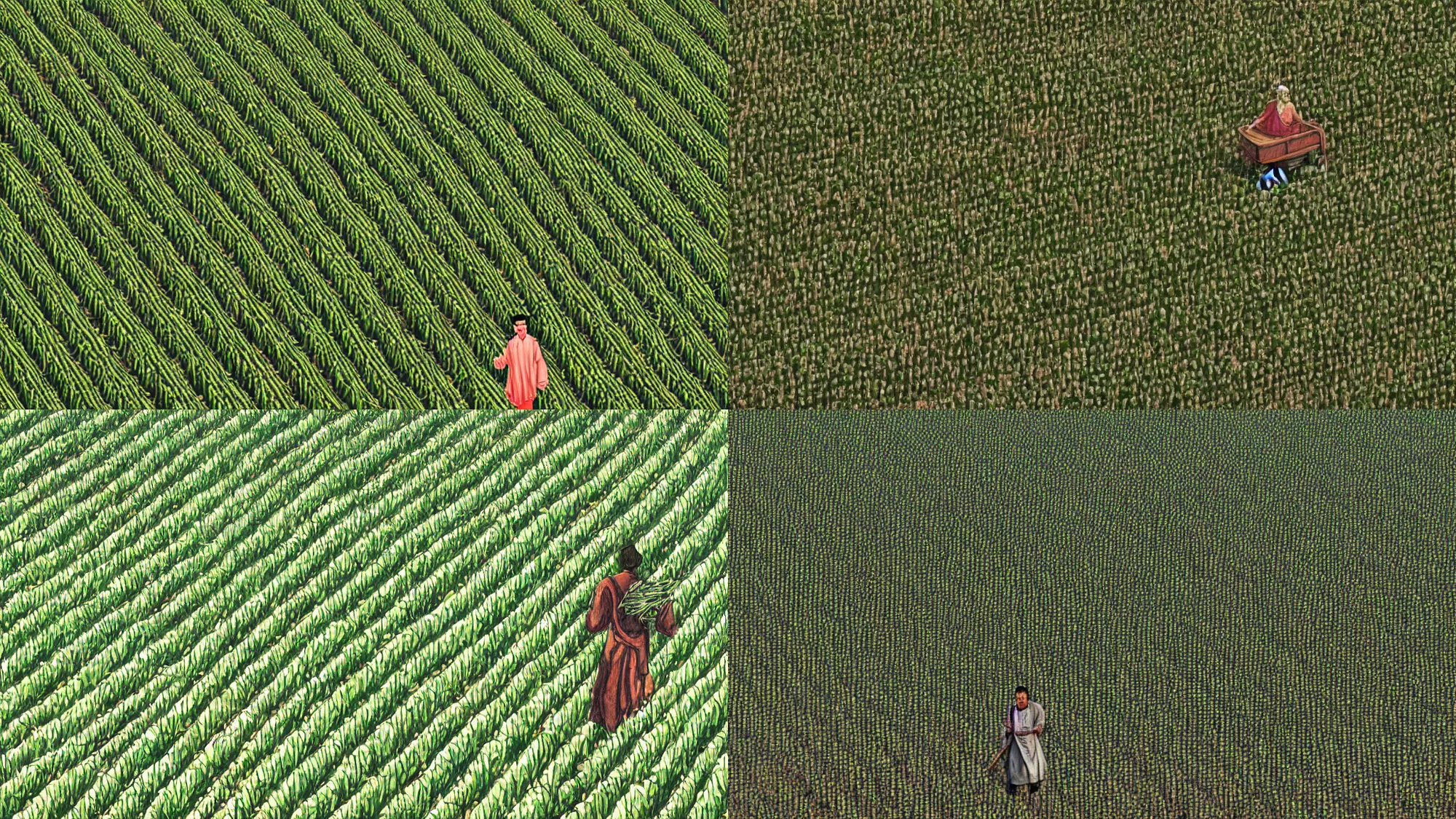 Prompt: gigachad farmer in immaculate rows of crops, digital xianxia art