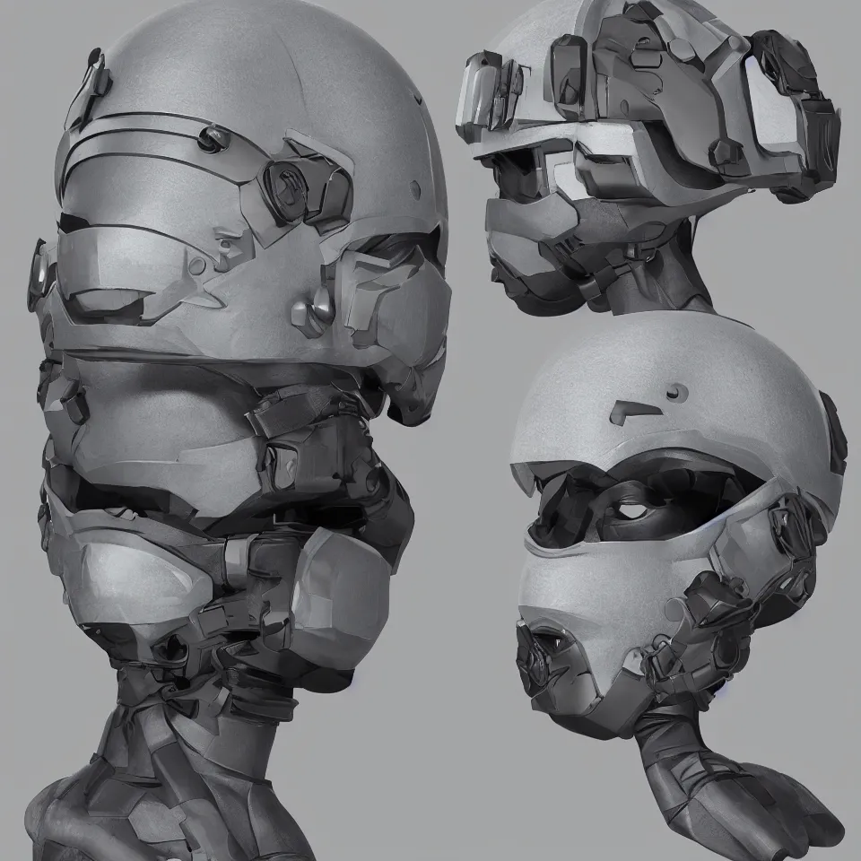 Prompt: front view nano cyber headgear combat vision helmet highly detailed product catalog, hyper concept art, smooth, crisp sharp focus, simple draft aaa unreal artstation