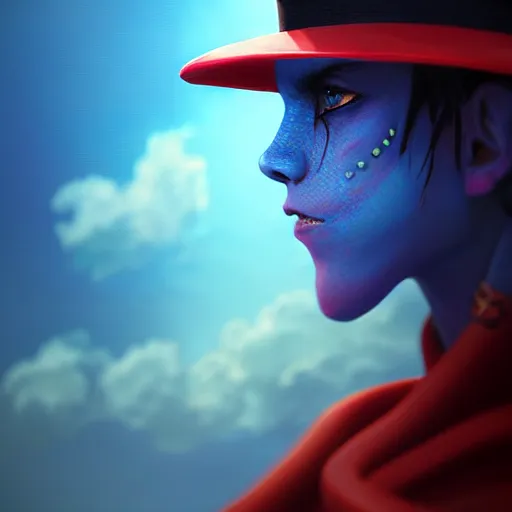 Image similar to blue sky dragon by wlop, wearing a tophat by ilya kuvshinov, rtx reflections, octane 1 2 8 k, extreme high intricate details, digital abstract art by ross tran, medium shot, close up shot, composition by sana takeda, lighting by greg rutkowski