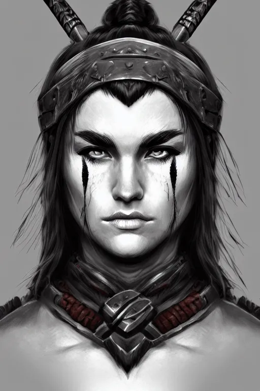 Prompt: head and shoulders portrait of a barbarian, female, high fantasy, dnd, trending on artstation