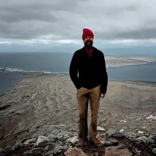 Image similar to selfie of a man at the end of the world
