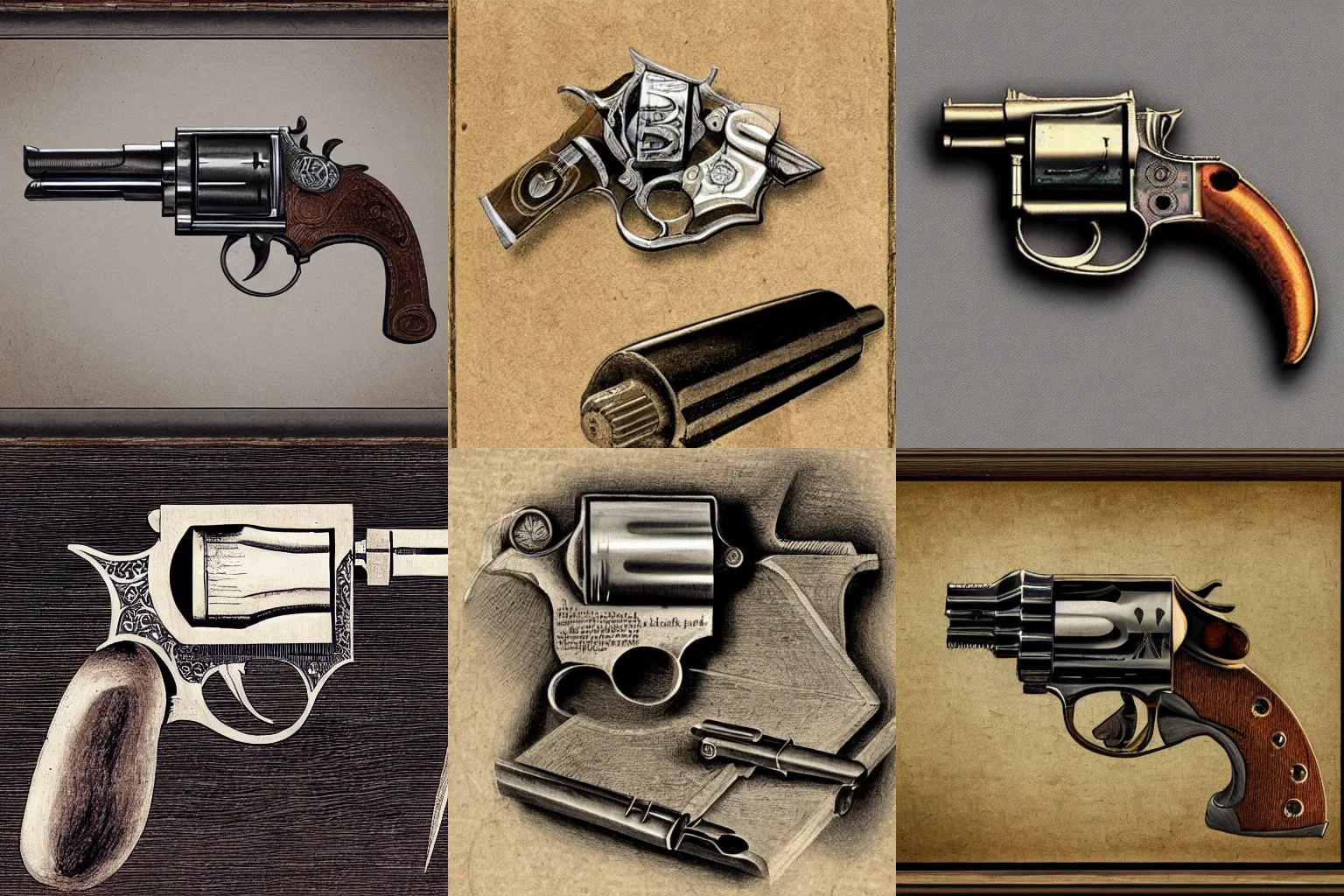 Prompt: davinci illustration of old western revolver, detailed