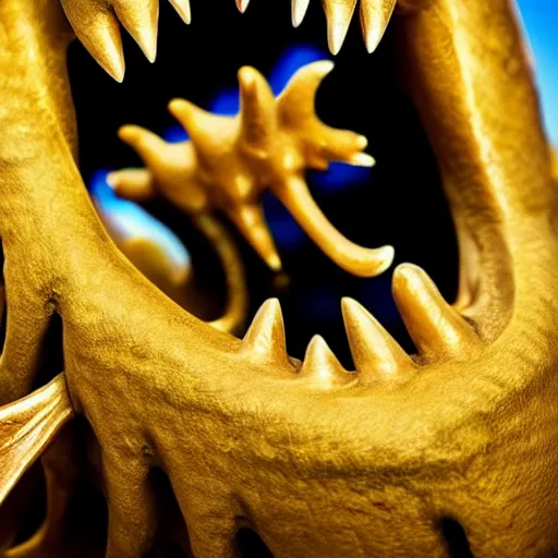 Image similar to a close up of a dragon with teeth bearing down on you