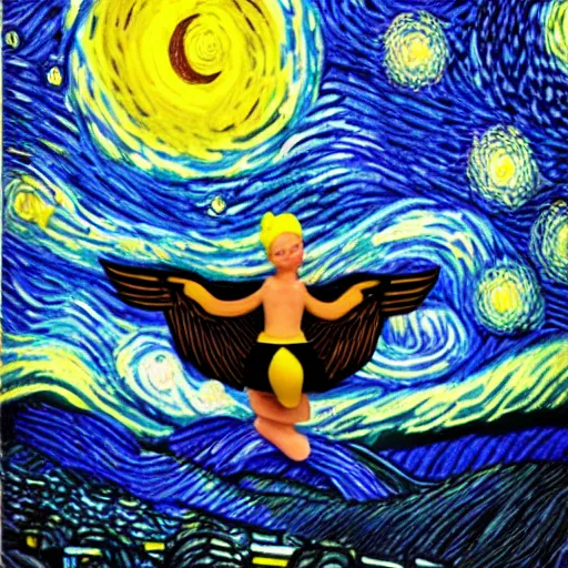 Prompt: duck angel, starry night, by jean deville