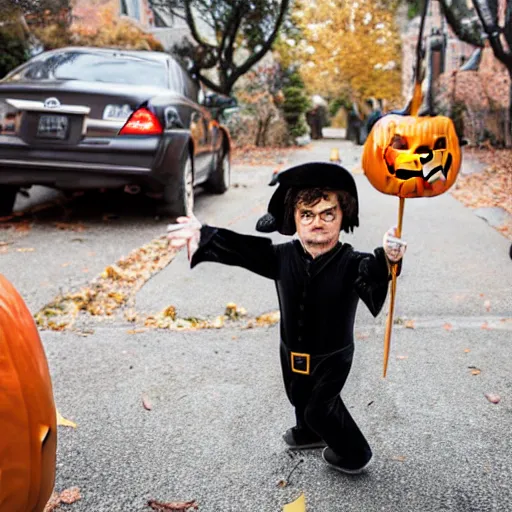 Image similar to peter dinklage trick or treating on halloween, ( sony a 7 r iv, symmetric balance, polarizing filter, photolab, lightroom, 4 k, dolby vision, photography awardm, voque, perfect face )