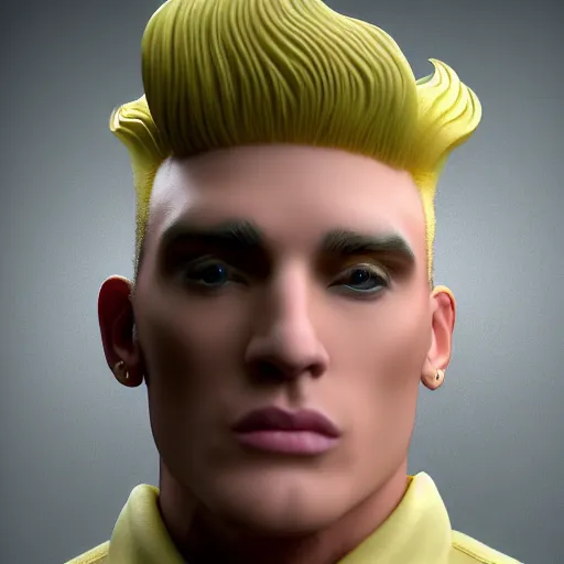 Image similar to vanilla ice but his hair is made out of swirly ice cream vanilla ice cream his hair is completely made out of vanilla swirled vanilla ice cream, ice cream hair, realistic, hyperrealistic, ultra realistic, real, real world, highly detailed, very detailed, extremely detailed, intricate details, 8 k resolution, hd quality