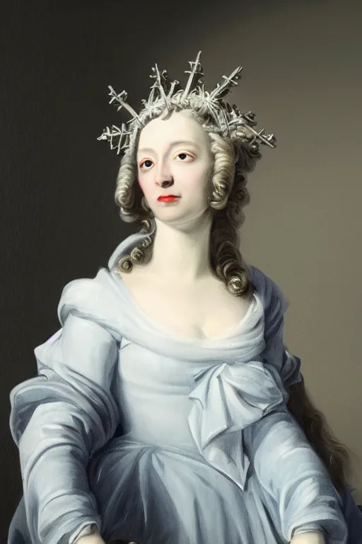 Image similar to Portrait of a frigid Ice Queen, in the style of Hyacinthe Rigaud, Jacques-Louis David and Artstation
