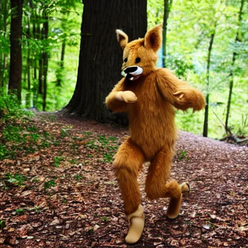 Image similar to anthro anthropomorphic furry humanoid doe frolicking in the woods