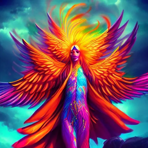 Prompt: rainbow colorful magic phoenix, trending on artstation, cgsociety, artgerm