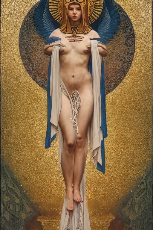 Image similar to a full body portrait of a beautiful ethereal delicate byzantine egyptian mage queen meditative sacral pose catholic stages of the cross, intricate, elegant, highly detailed, digital painting, artstation, concept art, smooth, sharp focus, illustration, art by krenz cushart and artem demura and alphonse mucha