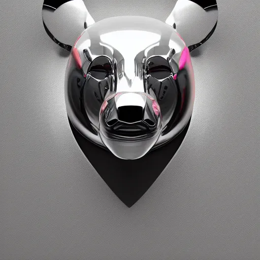 Image similar to chrome bear, glossy, metallic, neon, symmetrical, tribal patterns, realistic, unreal engine, octane, redshift, artstation, behance