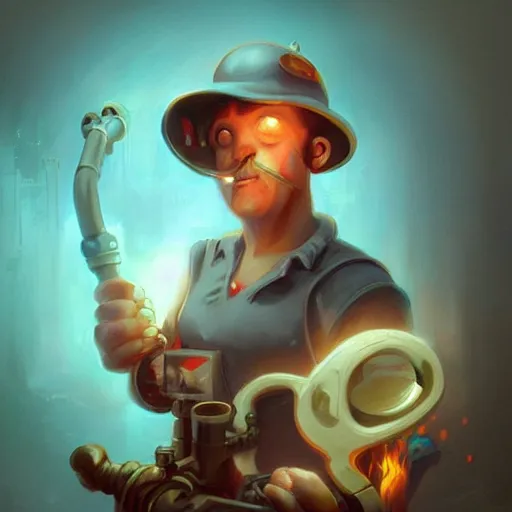 Prompt: beautiful plumber portrait cinematic by peter mohrbacher