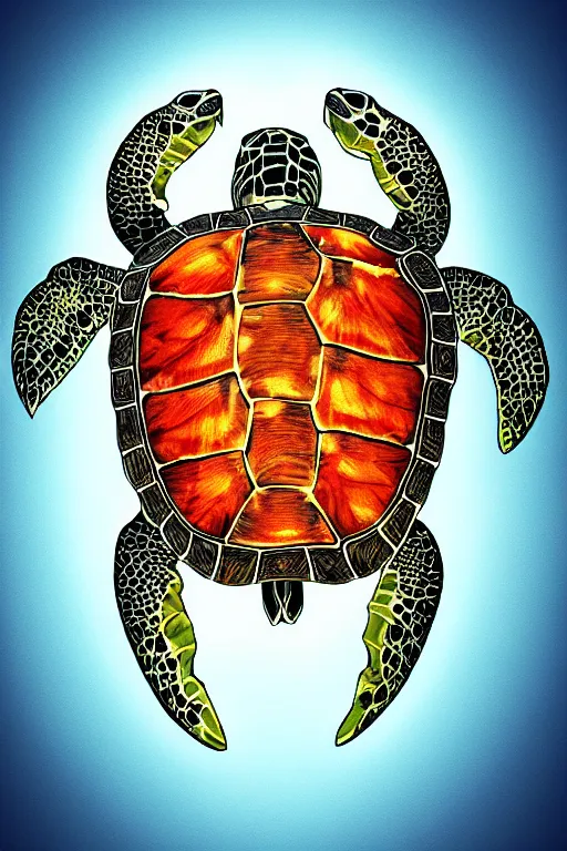 Prompt: luminescent sea turtle, symmetrical, highly detailed, digital art, sharp focus, skeleton, trending on art station, amber