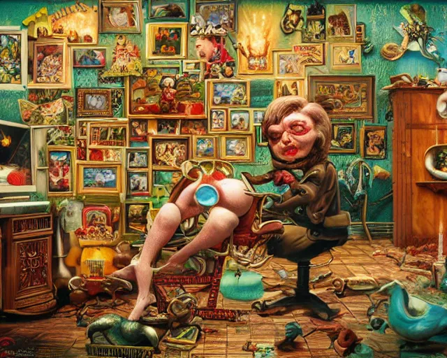 Prompt: robert williams todd schorr mark ryden highly detailed 3 - d environment octane render