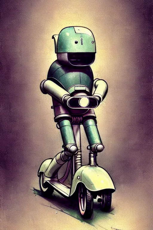 Prompt: ( ( ( ( ( 1 9 5 0 s retro future android robot scooter. muted colors., ) ) ) ) ) by jean - baptiste monge,!!!!!!!!!!!!!!!!!!!!!!!!!