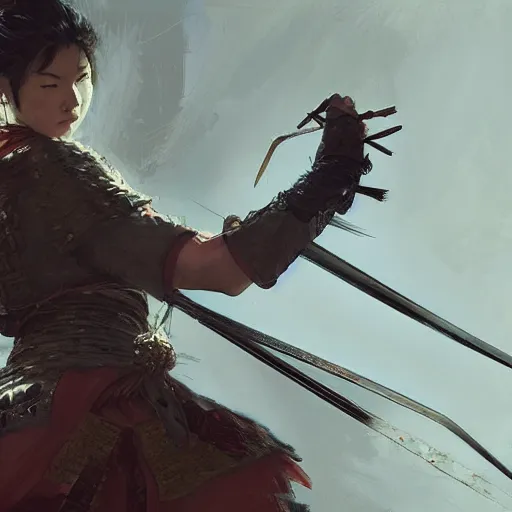 Image similar to A samurai in battle, D&D, fantasy, intricate, cinematic lighting, highly detailed, digital painting, artstation, concept art, smooth, sharp focus, illustration, art by Akihiko Yoshida, Greg Rutkowski and Alphonse Mucha