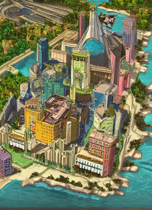 Image similar to highly detailed old castle gta vice city art,, fantasy art by stephen bliss