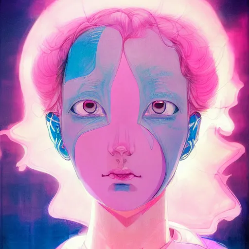 Image similar to prompt : pink and blue portrait soft light painted by james jean and katsuhiro otomo and erik jones, inspired by evangeleon anime, smooth face feature, intricate oil painting, high detail illustration, sharp high detail, manga and anime 1 9 9 0