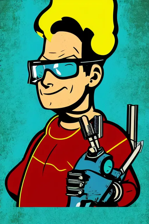 Image similar to fallout 7 6 retro futurist illustration art by butcher billy, sticker, colorful, illustration, highly detailed, simple, smooth and clean vector curves, no jagged lines, vector art, smooth andy warhol style