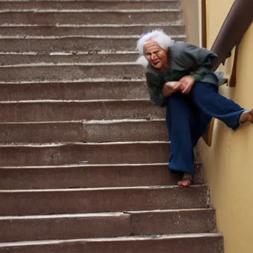 Image similar to old woman falling down the stairs