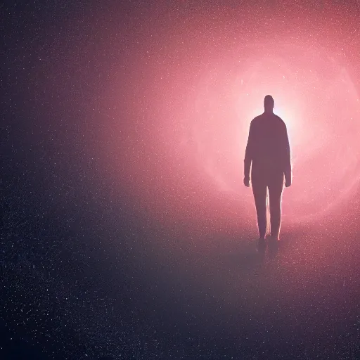 Image similar to silhouette of man, filled with deep space field of twinkling stars, award-winning portrait, fantasy horror, 8k, 4k, trending on artstation, matte finish, pixiv, unnerving, volumetric lighting, highly detailed