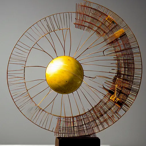 Prompt: a kinetic sculpture of this solar system, sun, orrery, canon 5 d 5 0 mm lens, papier - mache, studio, circa 2 0 3 7