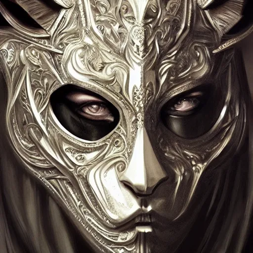 Image similar to Very very very very highly detailed epic photo of face with wolf venetian mask, intricate, dystopian, sci-fi, extremely detailed, digital painting, artstation, concept art, smooth, sharp focus, illustration, intimidating lighting, incredible art by Artgerm and Brom and Vincent di Fate