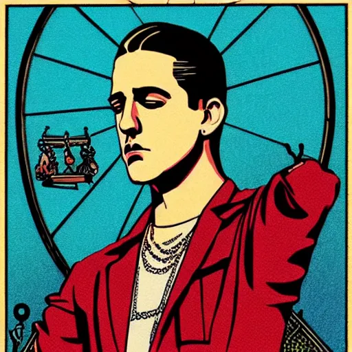 Prompt: G-Eazy in Thoth tarot deck, style of Lady Frieda Harris, 4K