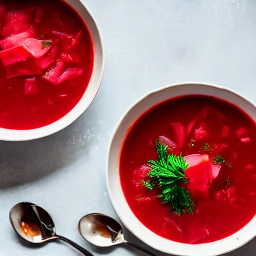 Prompt: a bowl of borscht wearing cat ears, award winning food photo, 4 k, delicious, polish food, high quality