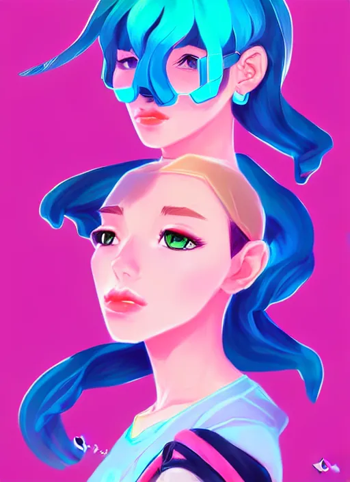 Image similar to female character inspired by 9 0's fashion and by madeline from celeste, art by rossdraws