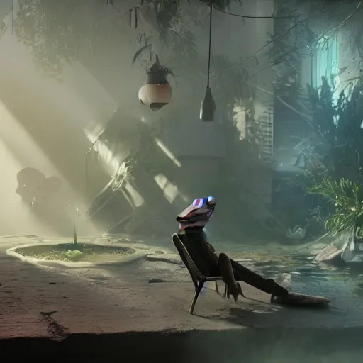 Image similar to a still of kermit the frog in inception, realistuc movie by cory loftis, fenghua zhong, ryohei hase, ismail inceoglu and ruan jia. volumetric light, detailed, octane render, horizon zero dawn