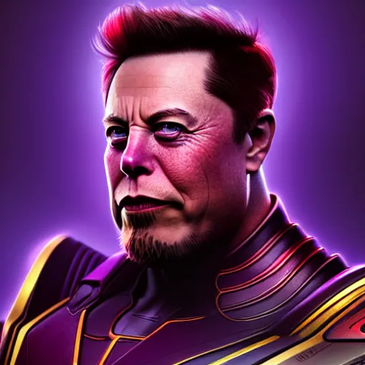 Prompt: a portrait of angry elon musk as thanos, the pixar adaptation, with same hairstyle, hyper detailed, digital art, trending in artstation, cinematic lighting, studio quality, smooth render, unreal engine 5 rendered, octane rendered