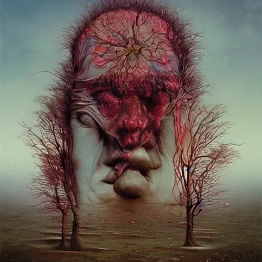 Image similar to colaboration of David Choe and Zdzisław Beksiński