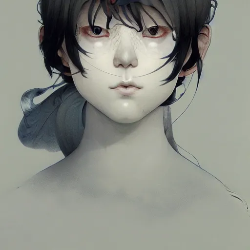 Image similar to prompt : gray and white portrait soft light painted by james jean and katsuhiro otomo and erik jones, inspired by evangeleon anime, smooth face feature, intricate oil painting, high detail illustration, sharp high detail, manga and anime 1 9 9 9