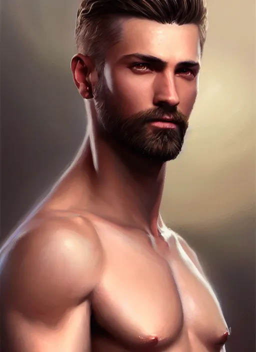 Image similar to a _ fantasy _ style _ portrait _ painting _ of male, medium dark blonde pulled back side part and blonde stubble, rpg dnd oil _ painting _ unreal _ 5 _ daz. _ rpg _ portrait _ extremely _ detailed _ artgerm _ greg _ rutkowski _ greg