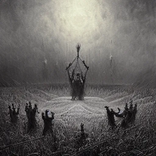 Image similar to Tribals crop circle blood rain, horror Gustave Doré Greg Rutkowski