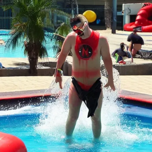 Prompt: marilyn manson working as a lifeguard at the waterpark