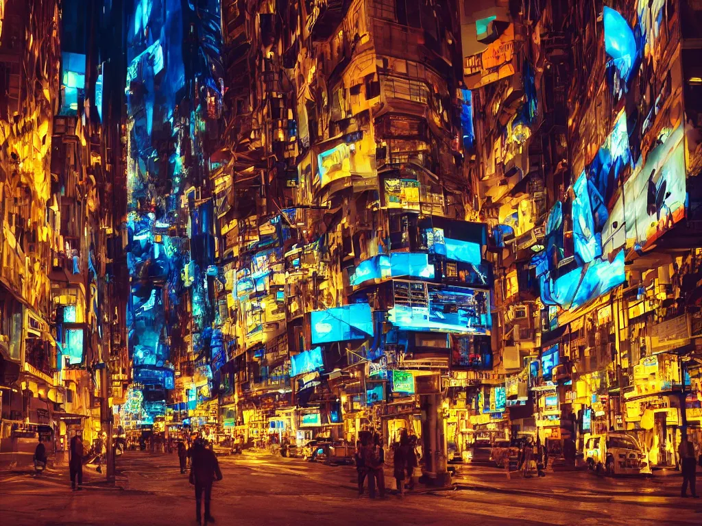 Image similar to streets with curved translucent screens projecting detailed sci - fi art ( 2 0 4 2 ), pixel perfect photograph, high contrast, volumetric lighting, thin glowing lights, chair, users, pair of keys